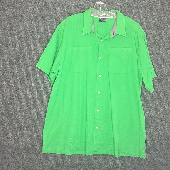 Columbia Other - Columbia PFG Mens Button Up Shirt Size XL Green Short Sleeve Linen Blend Outdoor